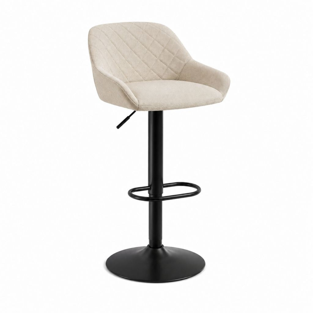 Tabouret de bar réglable beige en polyester avec pied rond en acier 55 x 54 x 89-109 cm