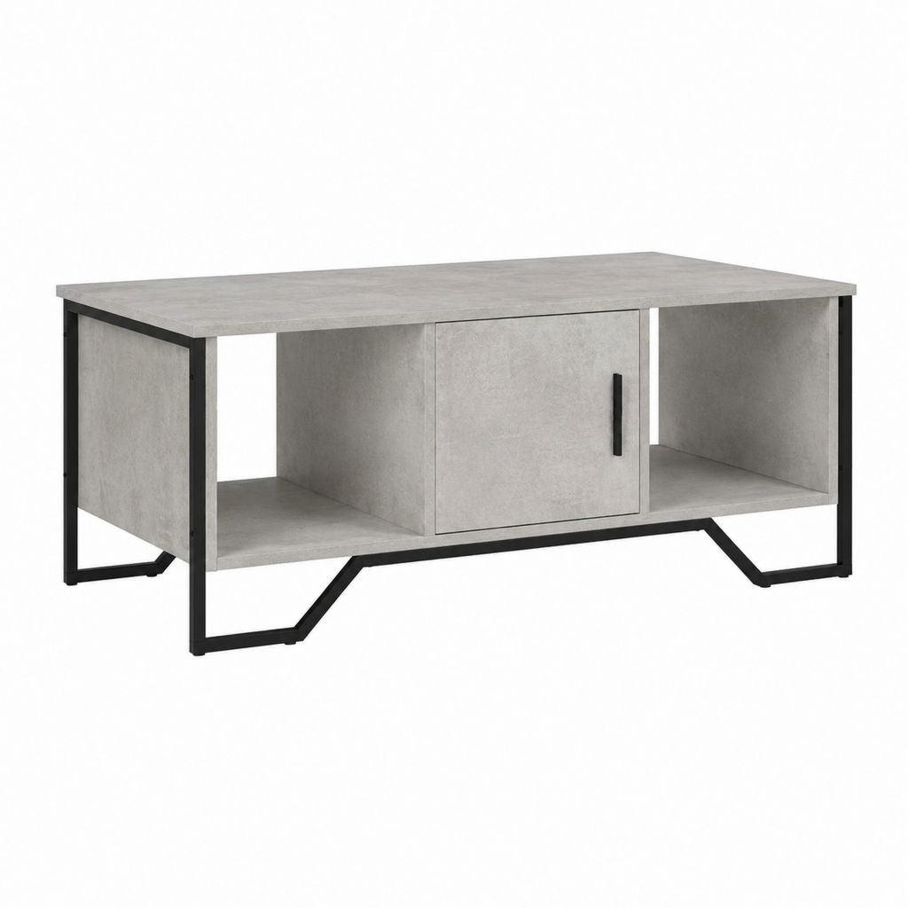 Table basse avec rangement gris béton panneaux de particules acier rectangulaire 100 x 50 x 45 cm