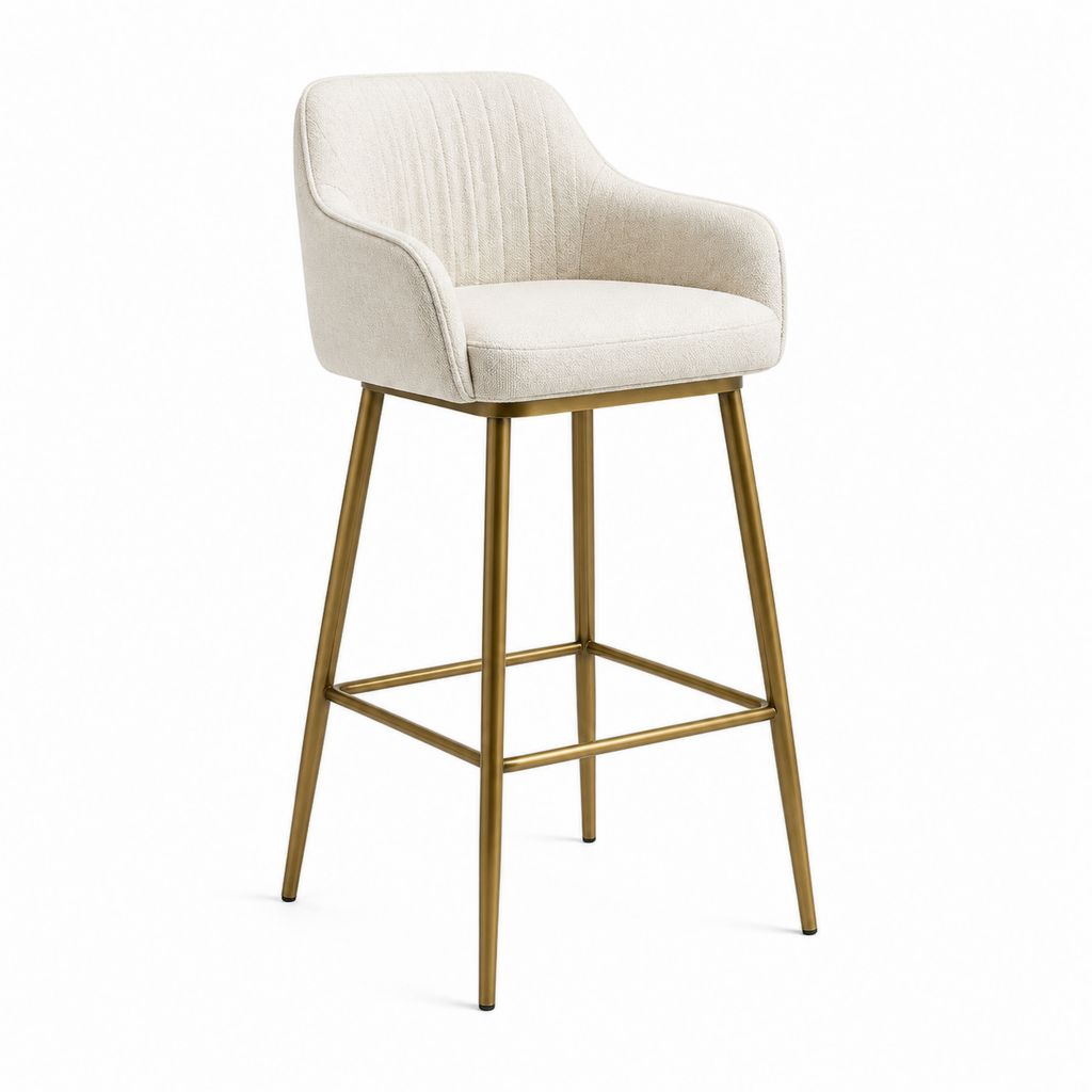 Tabouret de bar avec accoudoirs crème polyester pieds acier doré H104 x L55 x P53 cm