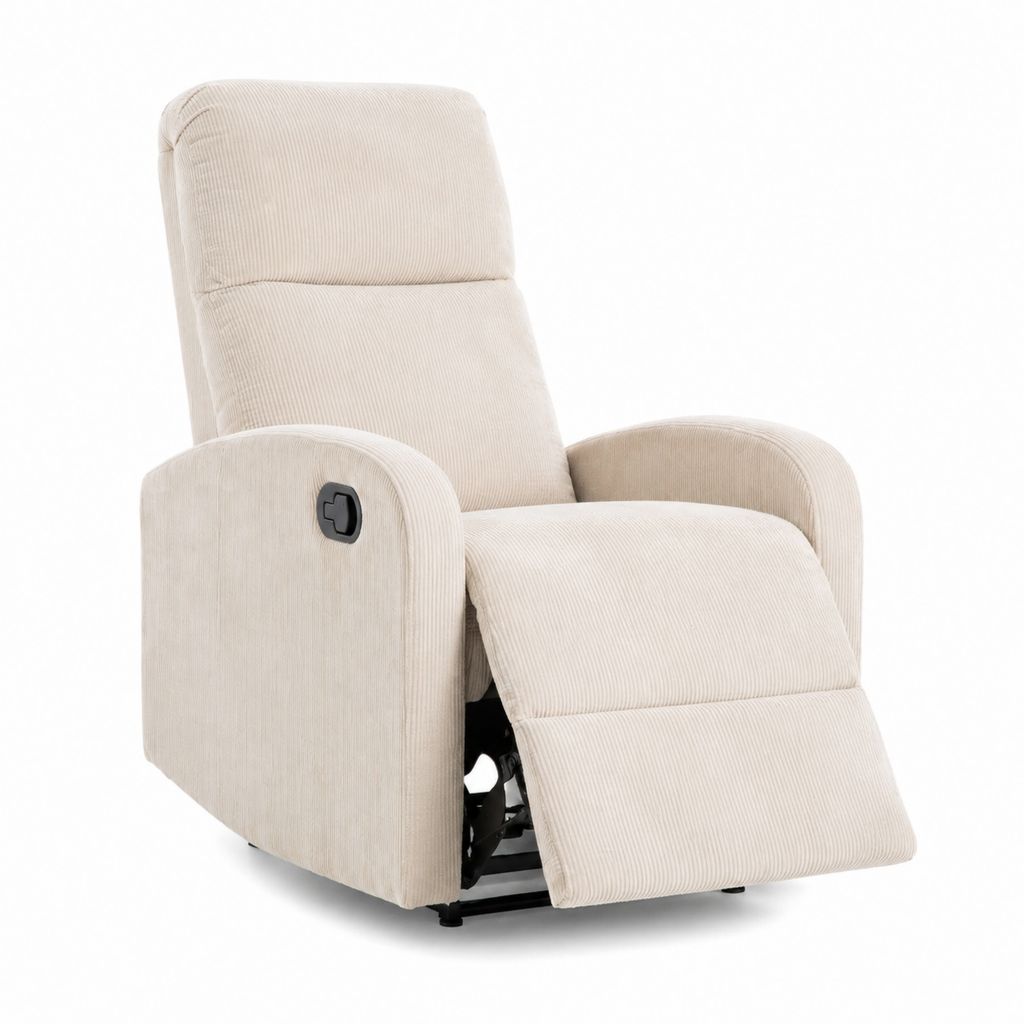 Fauteuil relax inclinable manuel beige en velours côtelé polyester 90 x 96 x 102 cm