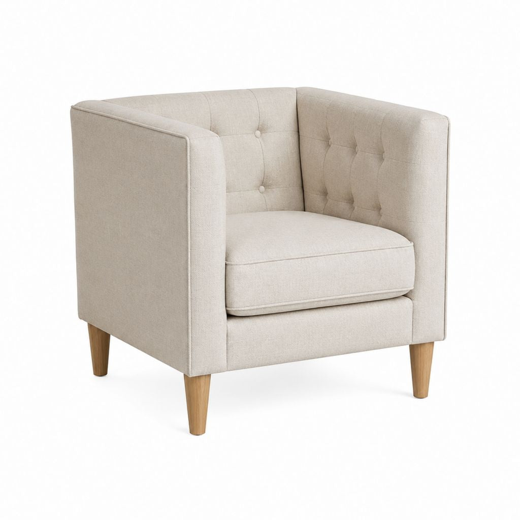 Fauteuil de salon beige en polyester forme carrée avec accoudoirs 82 x 78 x 80 cm