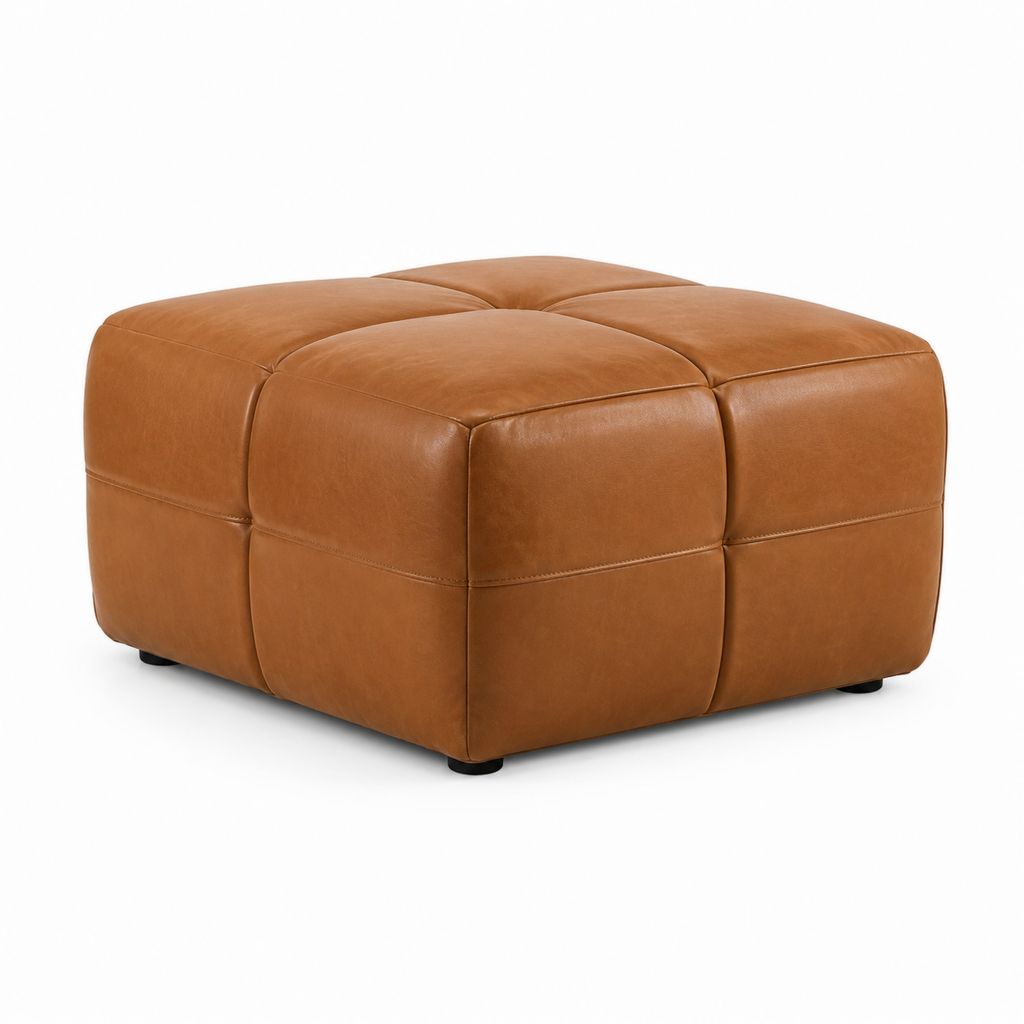 Pouf repose-pieds carré camel en polyuréthane PU 80 x 80 x 42 cm