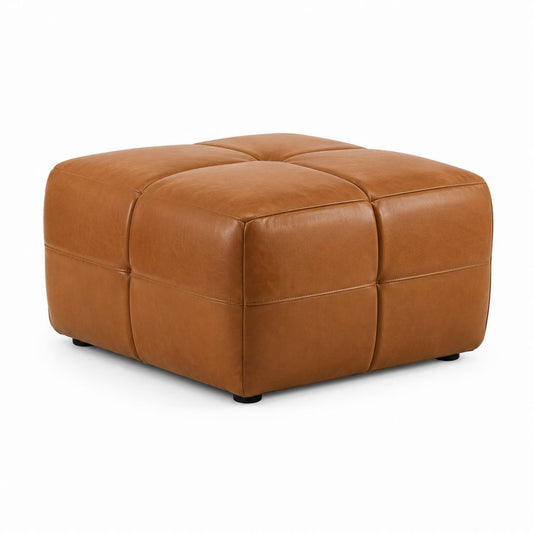 Pouf repose-pieds carré camel en polyuréthane PU 80 x 80 x 42 cm