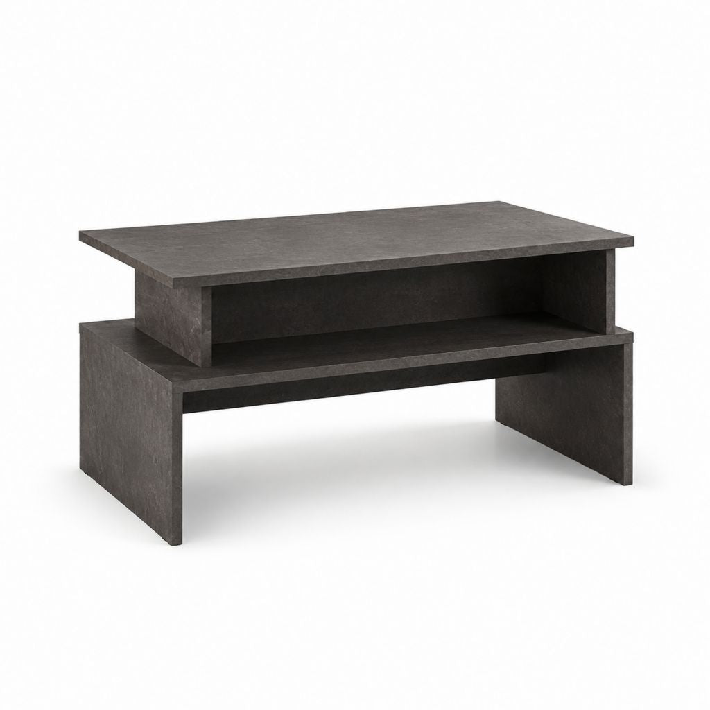 Table basse rectangulaire gris anthracite en panneaux de particules mélaminés 100 x 60 x 45 cm avec rangement ouvert