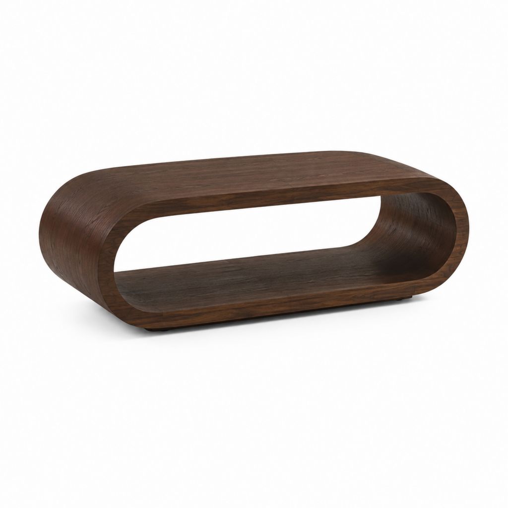 Table basse ovale avec rangement en MDF plaqué noyer brun 110 x 60 x 35 cm