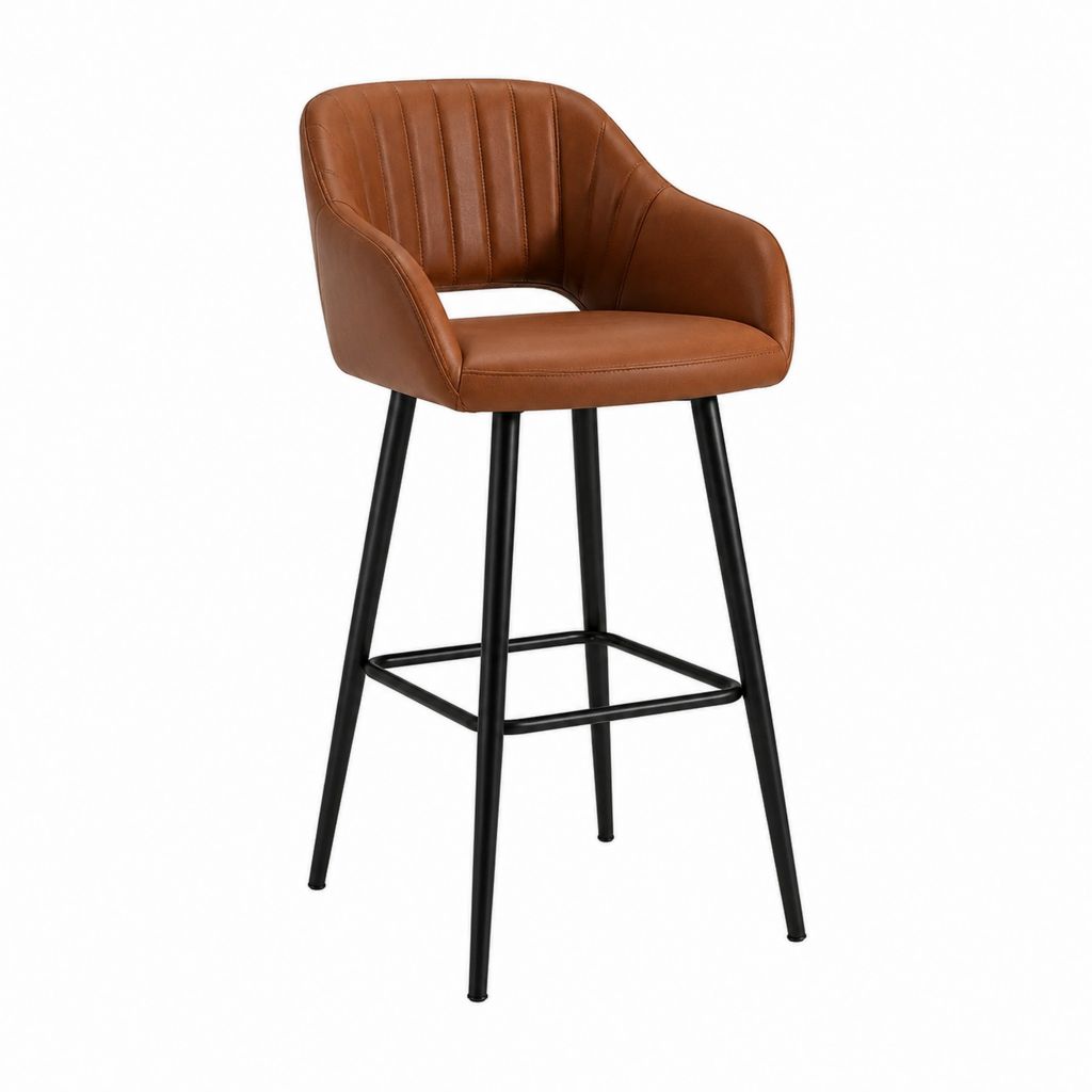 Tabouret de bar marron en similicuir PU avec accoudoirs et piètement acier noir 50 x 54 x 100 cm