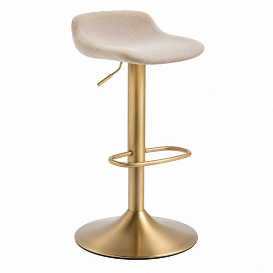 Tabouret de bar réglable beige en polyester et acier doré hauteur 91-113 cm