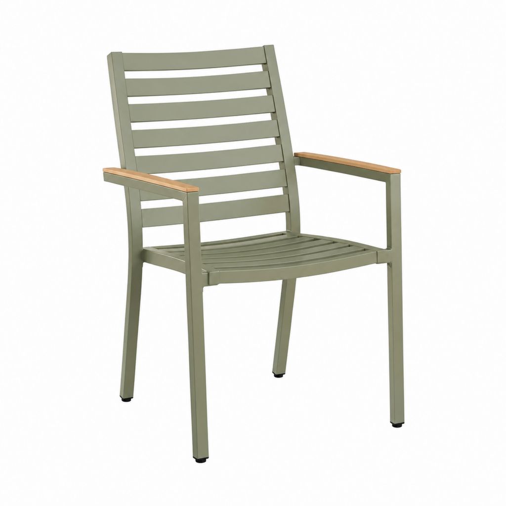 Chaise de jardin avec accoudoirs vert kaki aluminium et eucalyptus 57 x 62 x 90 cm