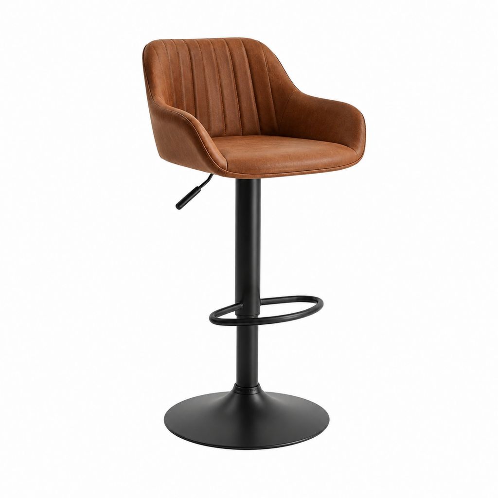 Tabouret de bar pivotant réglable marron en similicuir PU avec accoudoirs 50 x 53 x 89-111 cm