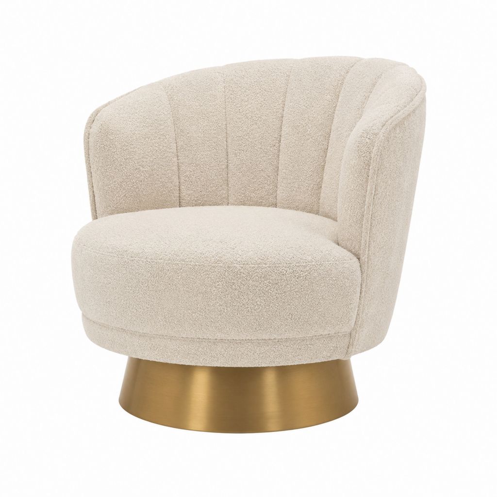 Fauteuil pivotant beige en bouclette polyester avec base ronde dorée 78 x 80 x 76 cm