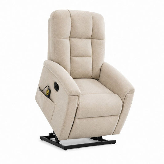 Fauteuil releveur électrique inclinable beige en polyester 85 x 90 x 105 cm