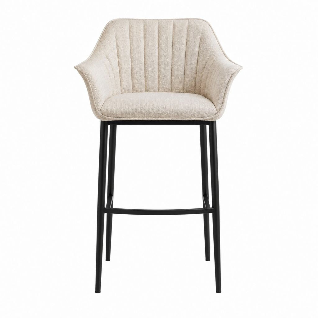 Tabouret de bar beige en polyester et acier noir avec dossier enveloppant 54 x 55 x 98 cm