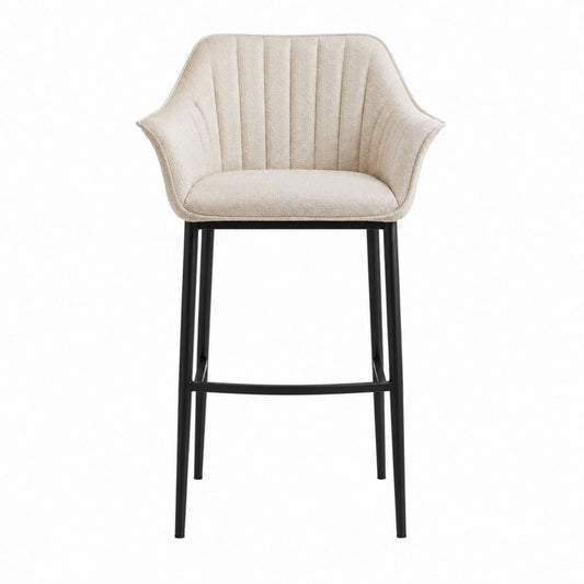 Tabouret de bar beige en polyester et acier noir avec dossier enveloppant 54 x 55 x 98 cm