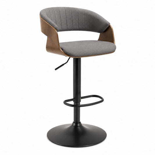 Tabouret de bar pivotant réglable gris en polyester et contreplaqué noyer 55 x 52 x 91-112 cm