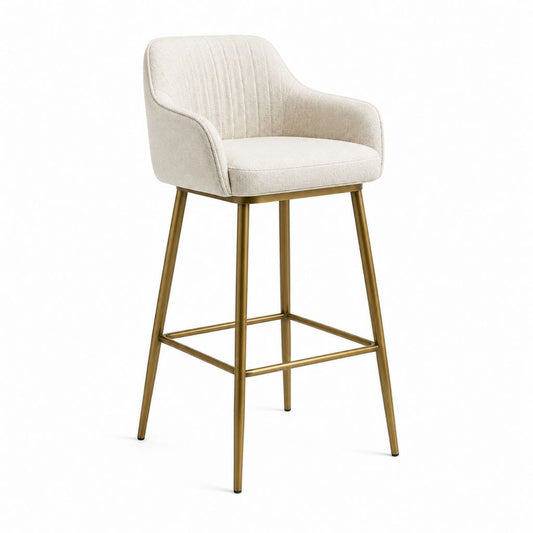Tabouret de bar avec accoudoirs crème polyester pieds acier doré H104 x L55 x P53 cm