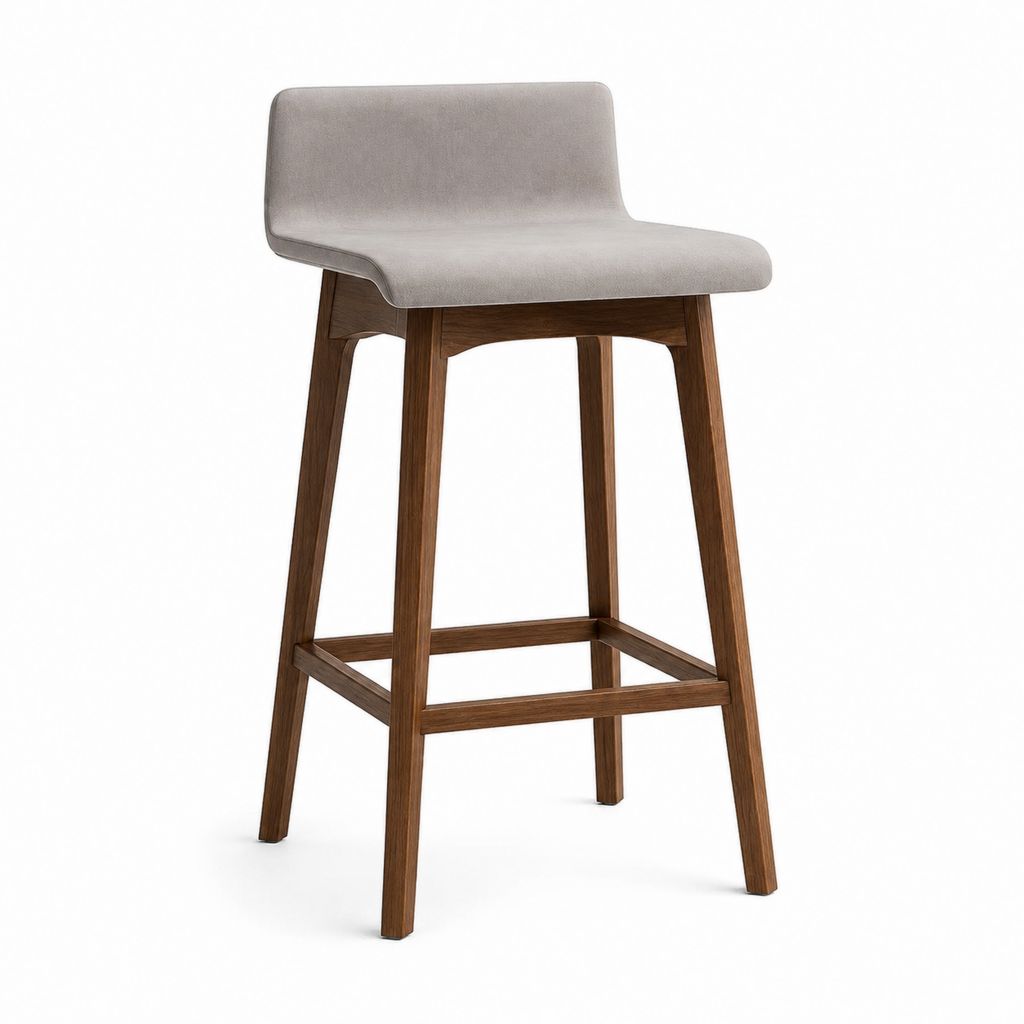 Tabouret de bar avec dossier gris en polyester et bois massif 50 x 54 x 105 cm