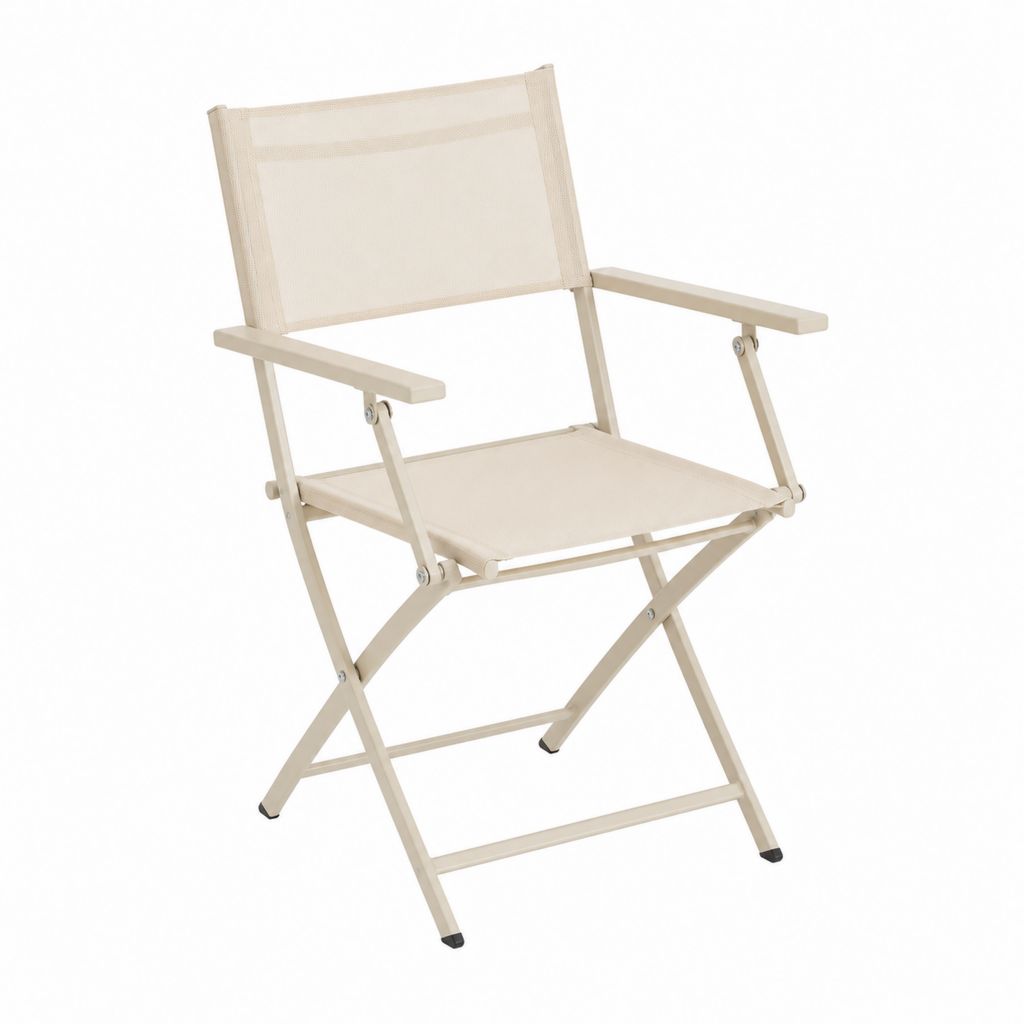 Fauteuil de jardin pliant avec accoudoirs beige en hêtre massif et toile polyester 55 x 50 x 85 cm